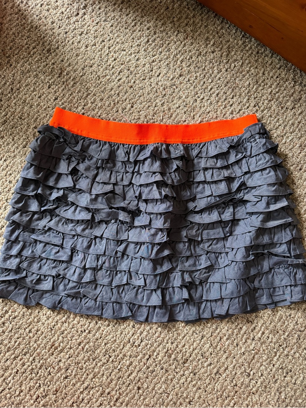 J. Crew Gray Ruffle Mini Skirt with Bright Orange Waistband